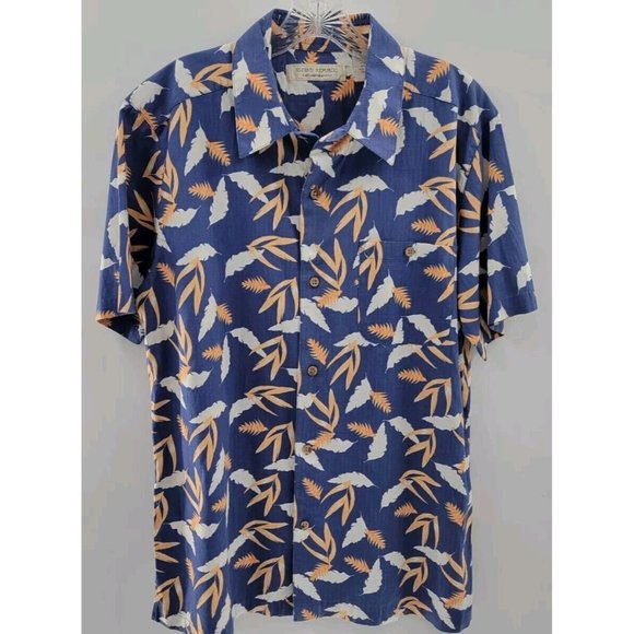ISLAND REPUBLIC Men's Hawaiian Shirt Size L Leaf Print Cotton / Rayon Blend - Picture 2 of 6